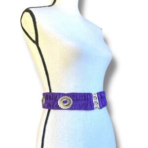 VNTG 90s Western Stretch Cinch Waist Belt Sz S/M Purple Concho Y2k Artsy Boho